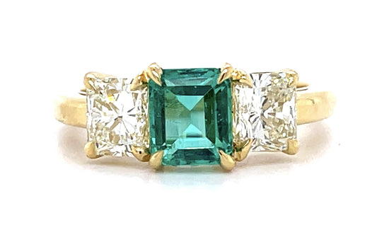 1.35ct F1 GIA Colombian Emerald 1.49ct Diamond 18KY