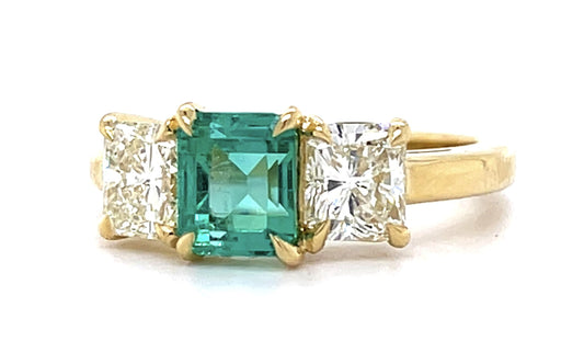 1.35ct F1 GIA Colombian Emerald 1.49ct Diamond 18KY