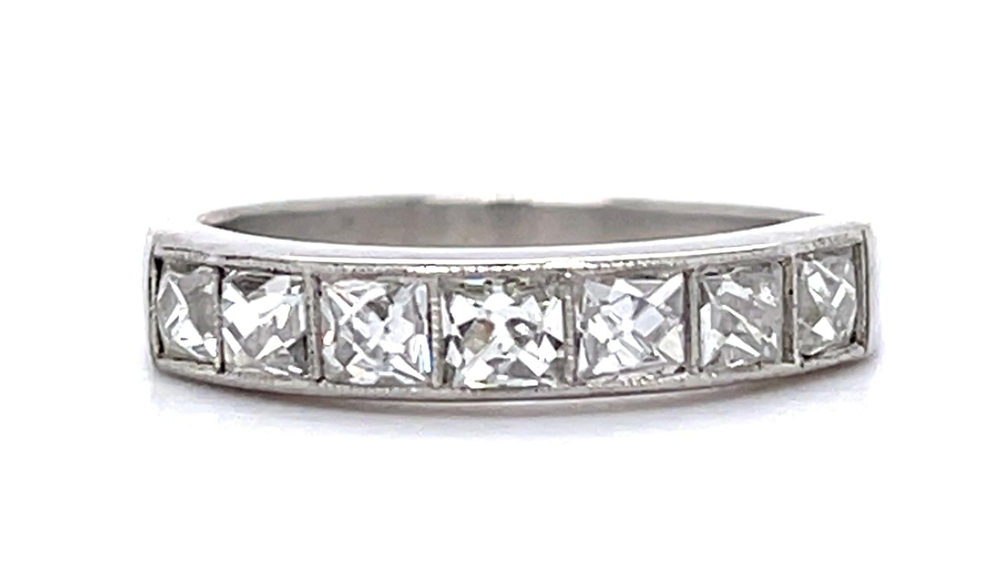 .80ct French Diamond Platinum Halfway Band 4.1g 6 Size
