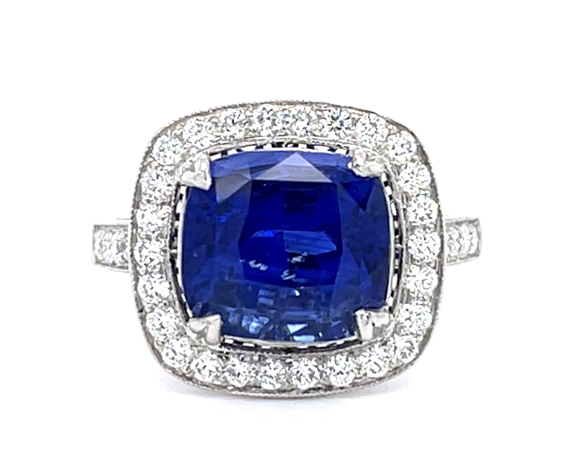 4.67ct Royal Blue Heated Ceylon Sri Lanka Sapphire & 0.66ctw Diamond Ring GIA