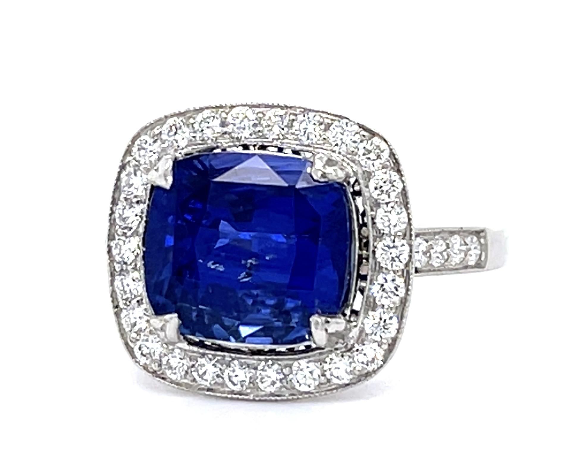4.67ct Royal Blue Heated Ceylon Sri Lanka Sapphire & 0.66ctw Diamond Ring GIA