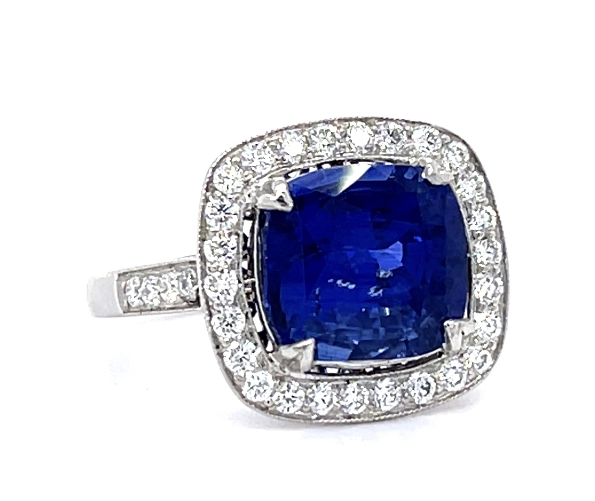 4.67ct Royal Blue Heated Ceylon Sri Lanka Sapphire & 0.66ctw Diamond Ring GIA