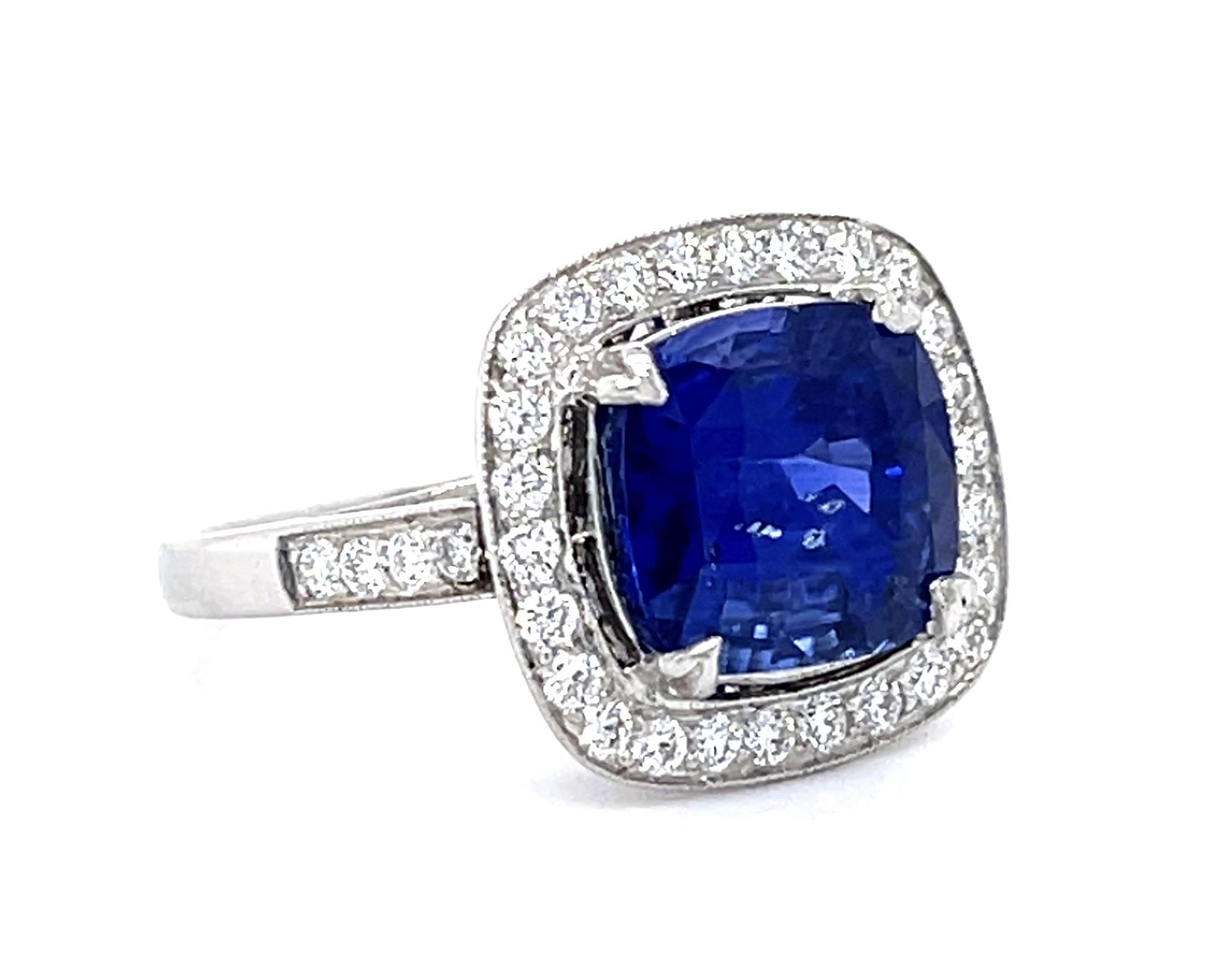 4.67ct Royal Blue Heated Ceylon Sri Lanka Sapphire & 0.66ctw Diamond Ring GIA
