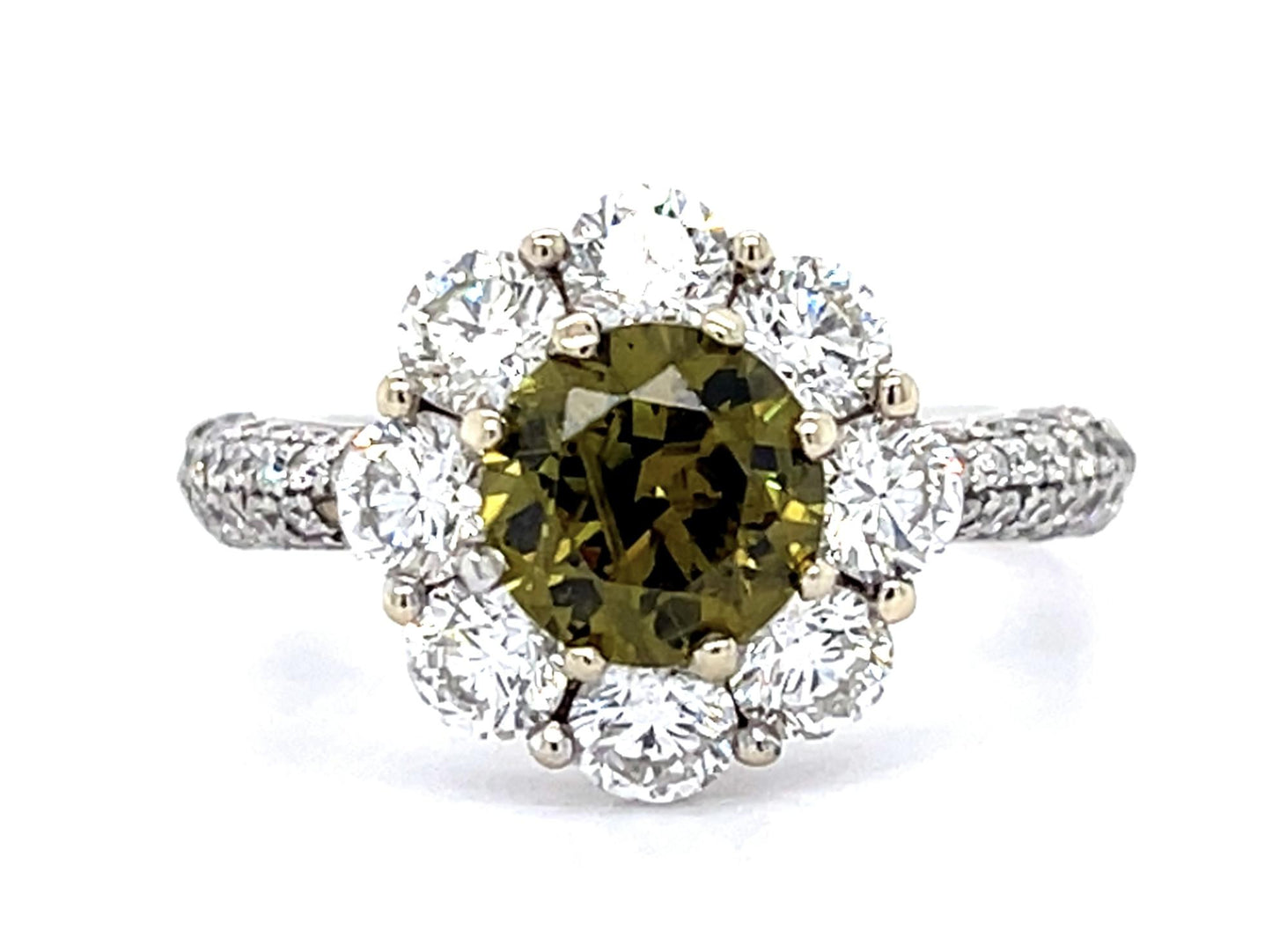 18KW Dia & Demantoid Garnet Ring 4.2gr 1.20ct(c dia) 1.20ct(dmg) ESTATE Agl Size