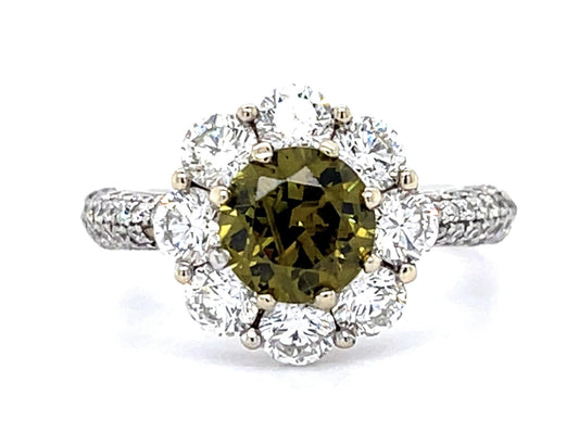 18KW Dia & Demantoid Garnet Ring 4.2gr 1.20ct(c dia) 1.20ct(dmg) ESTATE Agl Size