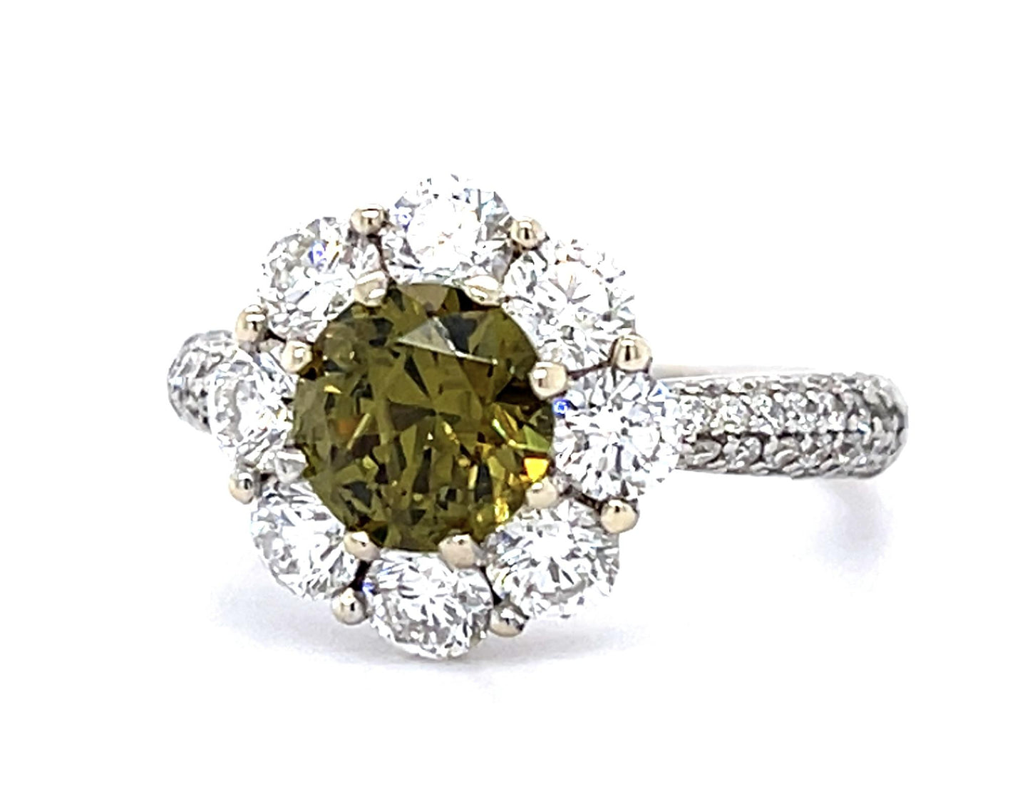 18KW Dia & Demantoid Garnet Ring 4.2gr 1.20ct(c dia) 1.20ct(dmg) ESTATE Agl Size