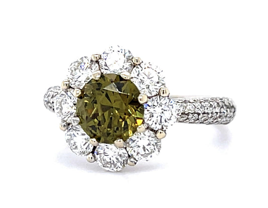 18KW Dia & Demantoid Garnet Ring 4.2gr 1.20ct(c dia) 1.20ct(dmg) ESTATE Agl Size