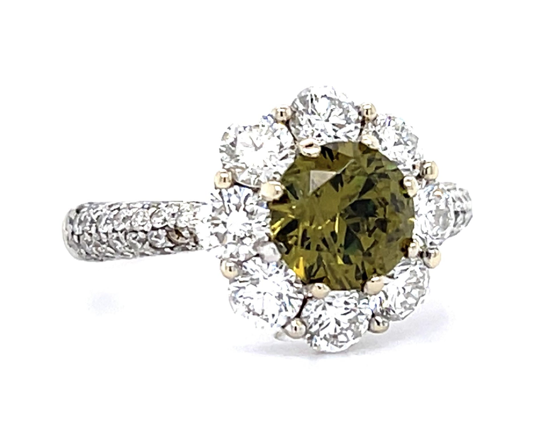 18KW Dia & Demantoid Garnet Ring 4.2gr 1.20ct(c dia) 1.20ct(dmg) ESTATE Agl Size
