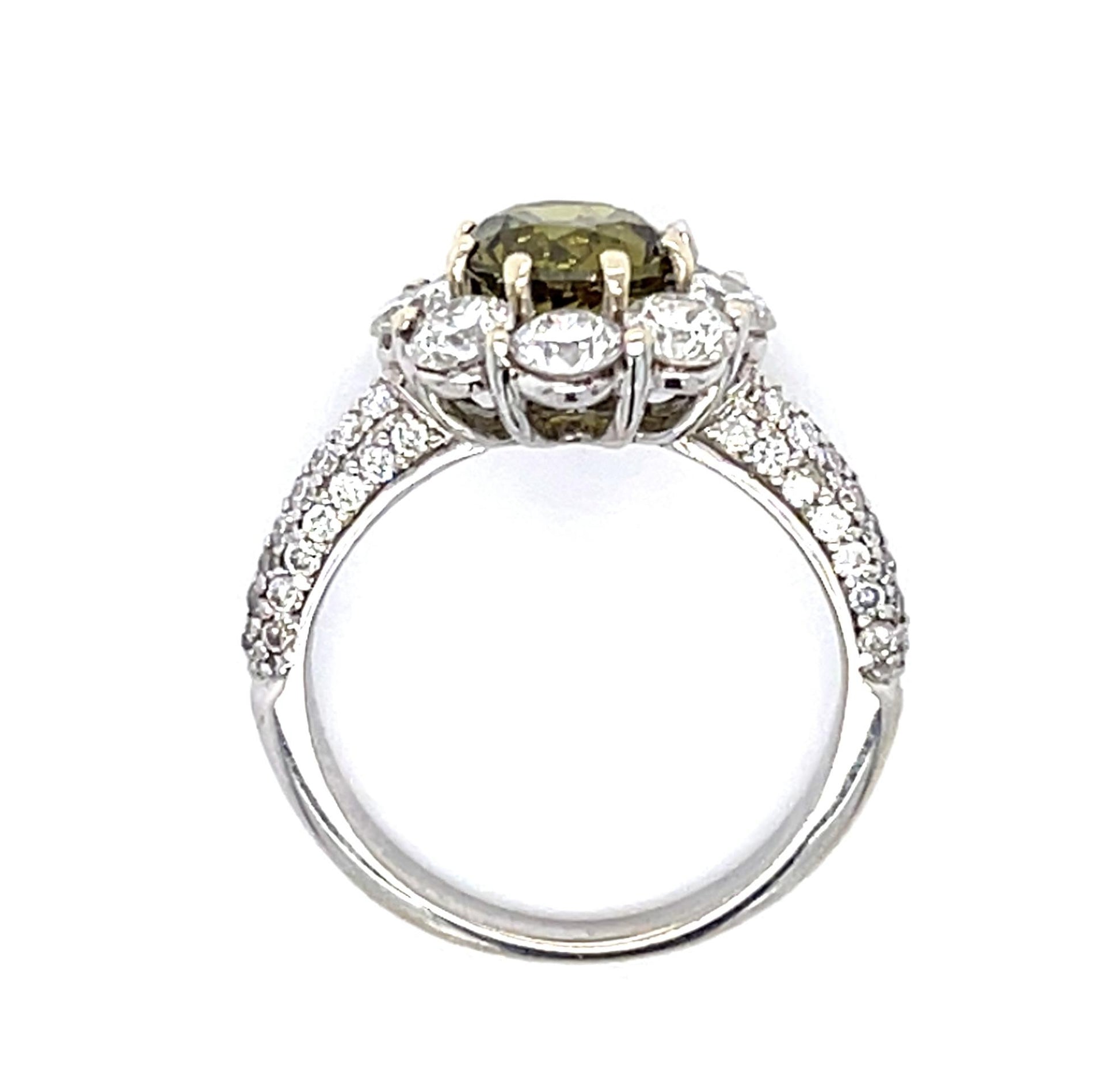 18KW Dia & Demantoid Garnet Ring 4.2gr 1.20ct(c dia) 1.20ct(dmg) ESTATE Agl Size