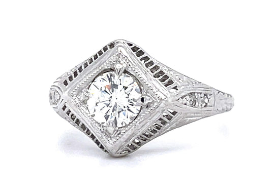 Art Deco Ring .64ct Old European Diamond Platinum Ring (Antique 1920s) 4g 7 Size