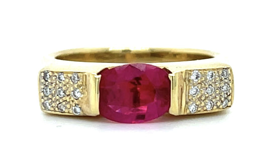 1.10ct Ruby .12ct Diamond 18KY 6.01g 5.50 Size