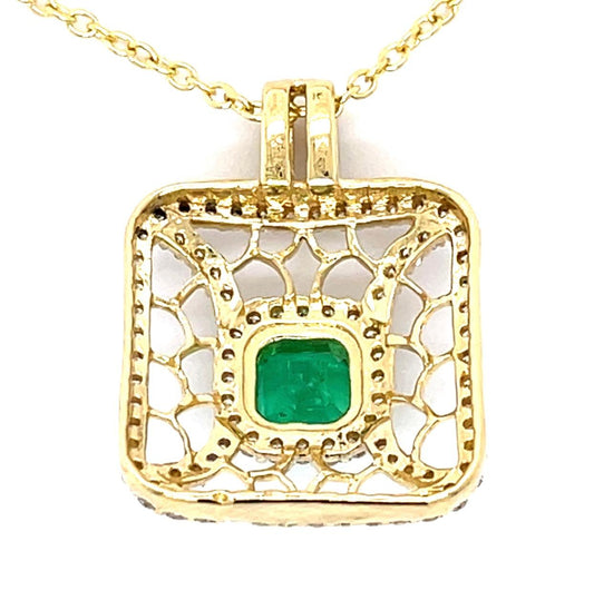 .90ct Emerald 1ct Diamond 18KY Pendant 7.37g 14KY Chain 16" Length