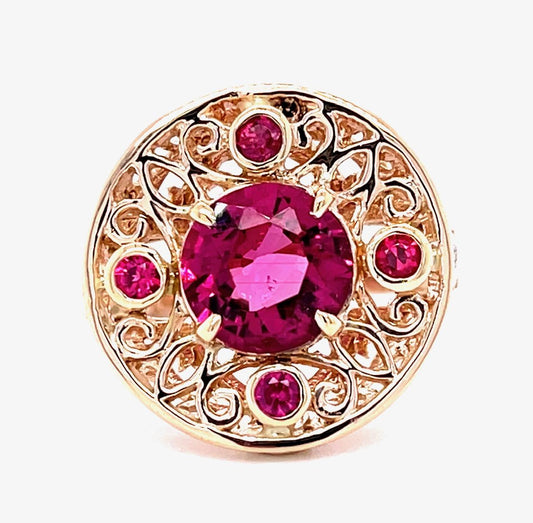 2.20ct Pink Tourmaline 14KY Rose Gold Ring Signed Dallas Prince 9.10g 7 Size