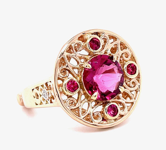 2.20ct Pink Tourmaline 14KY Rose Gold Ring Signed Dallas Prince 9.10g 7 Size