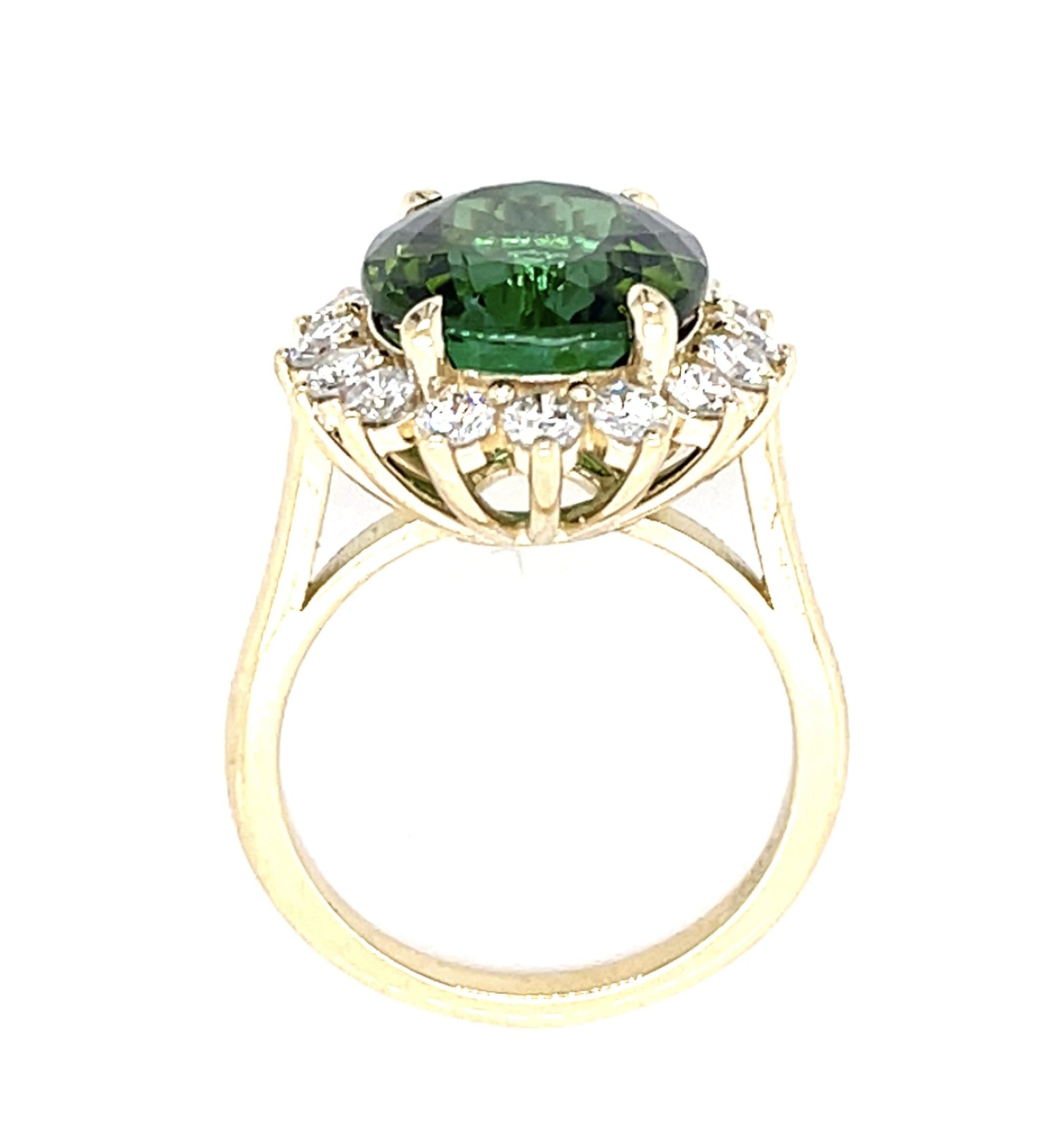 7.84ct Green Oval Tourmaline .96ct Diamond 14KY Ring 6.61g 6.75 Size