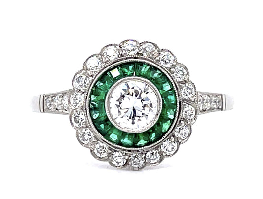 .35ct Round Diamond .60ct Emerald .40ct SD PT Handmade Ring 3.80g 7.75 Size