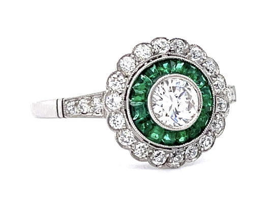 .35ct Round Diamond .60ct Emerald .40ct SD PT Handmade Ring 3.80g 7.75 Size