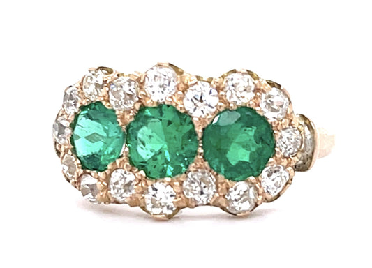 1.13ct Emerald .86ct Diamond 18KY Handmade Ring 3.2g 6.25 Size