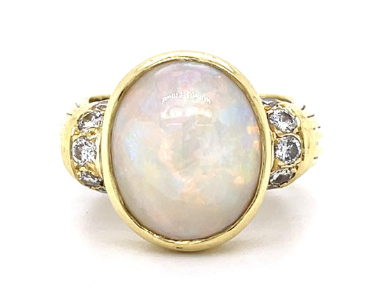 6.50ct Australian Opal .34ct Diamond 18KY Ring (Estate 1970s) 9g 6.25 Size