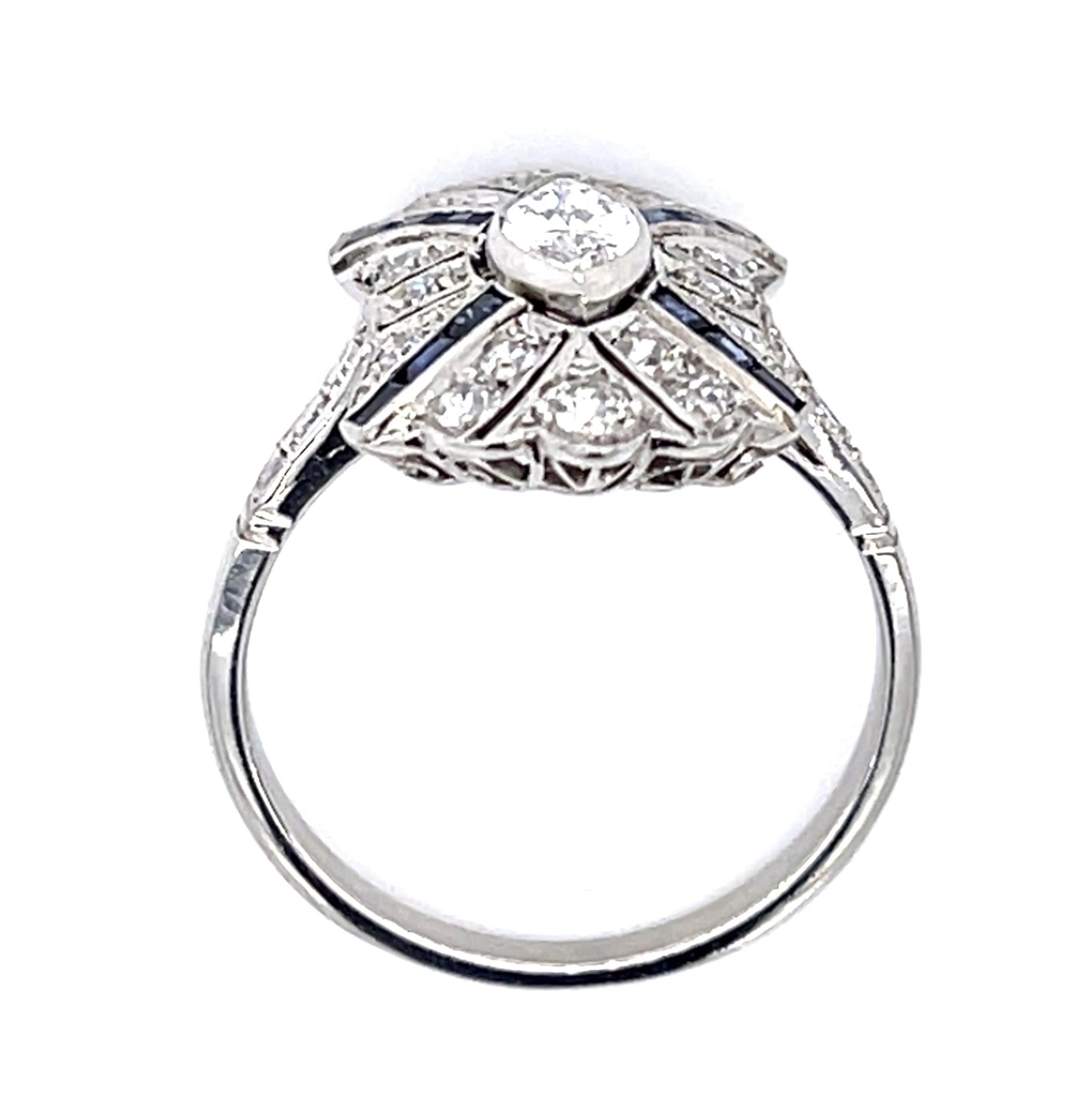 .51ct Marquise Dia .61ct Sapphire Platinum Handmade Ring .75ct Old European Dia
