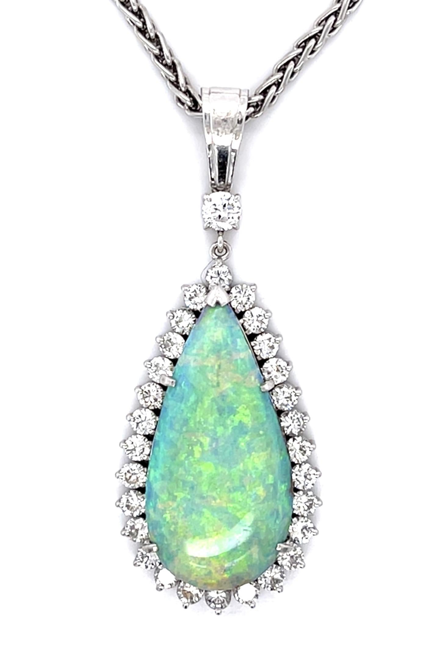 14.97ct Boulder Opal 2.02ct Diamond Platinum Pendant 12.78g 2.25"