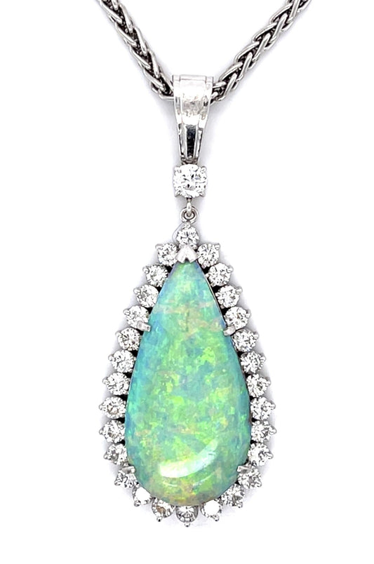 14.97ct Boulder Opal 2.02ct Diamond Platinum Pendant 12.78g 2.25"
