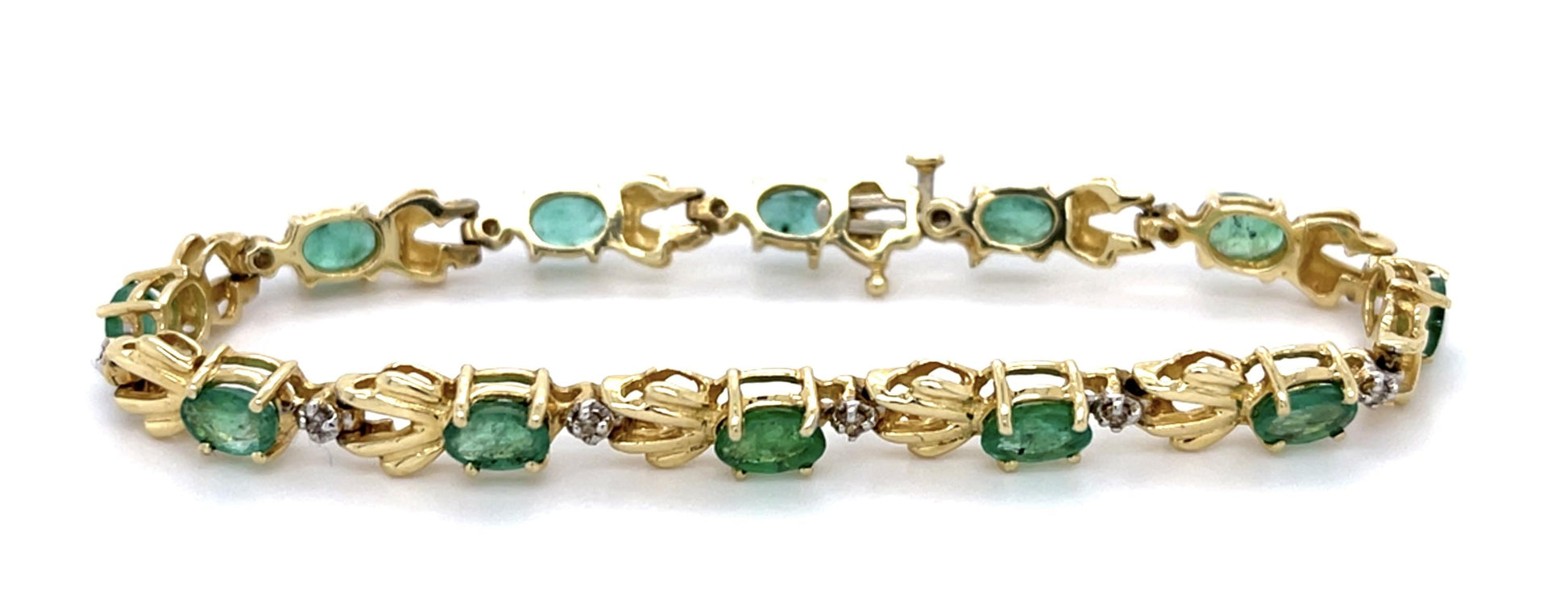 10ct Emerald .24ct Diamond 14KY Bracelet 11.50g 7"