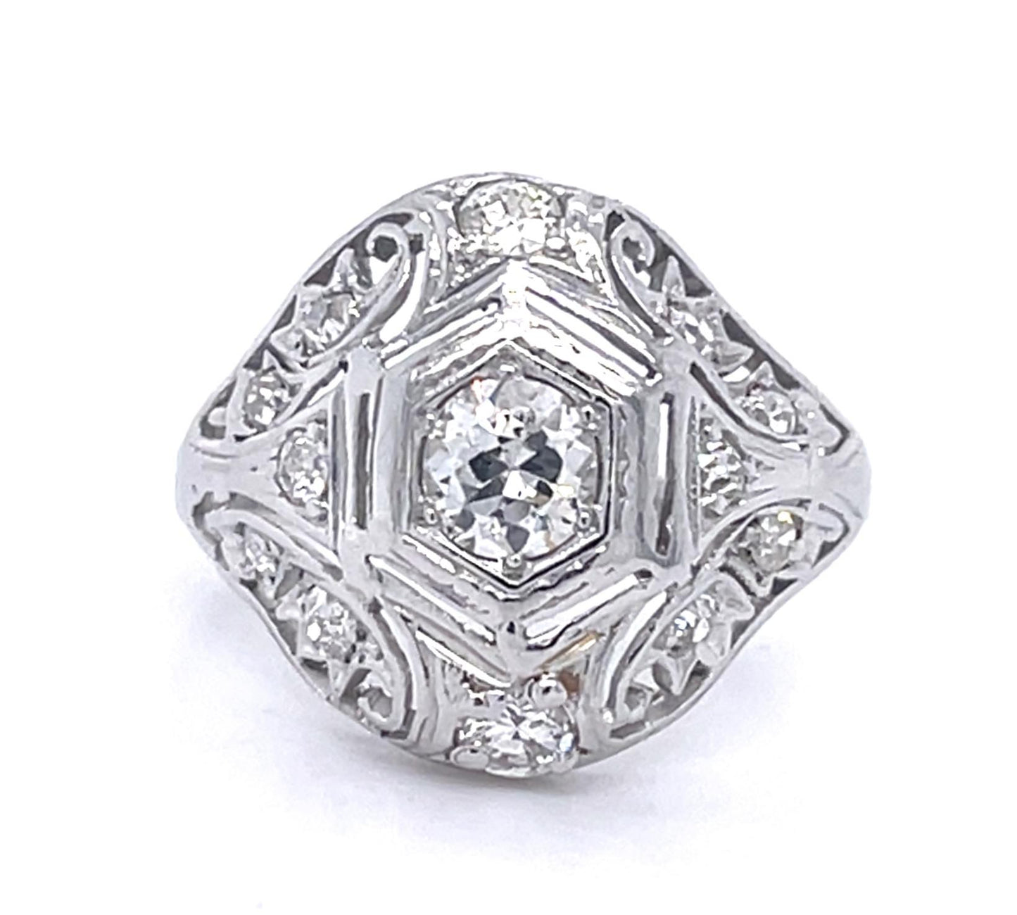 Art Deco .50ct Diamond platinum Ring (Antique 1920s) 3.06g 5.50 Size