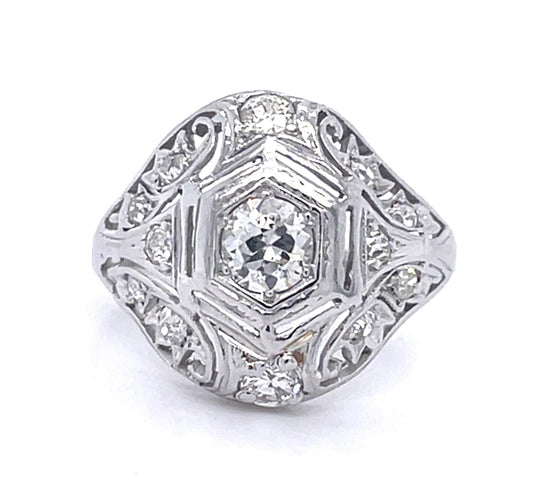 Art Deco .50ct Diamond platinum Ring (Antique 1920s) 3.06g 5.50 Size