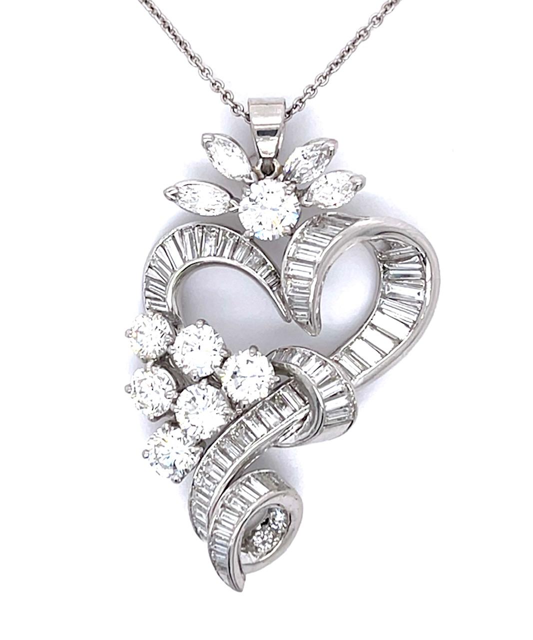 2.96ct (7 Round Dia) 2.75ct (56 Baguette Dia) .66ct (4 Marquise Dia) PT Pendant