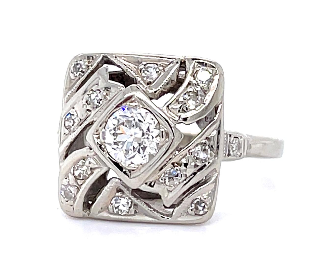 Art Deco .40ct Old European Diamond 14KW (Vintage 1930s) 3g 6.25 Size