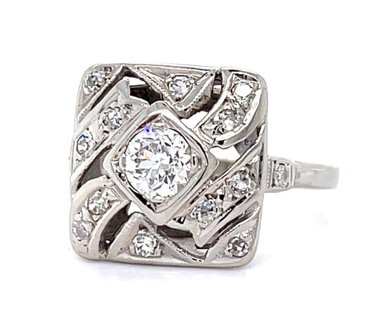 Art Deco .40ct Old European Diamond 14KW (Vintage 1930s) 3g 6.25 Size