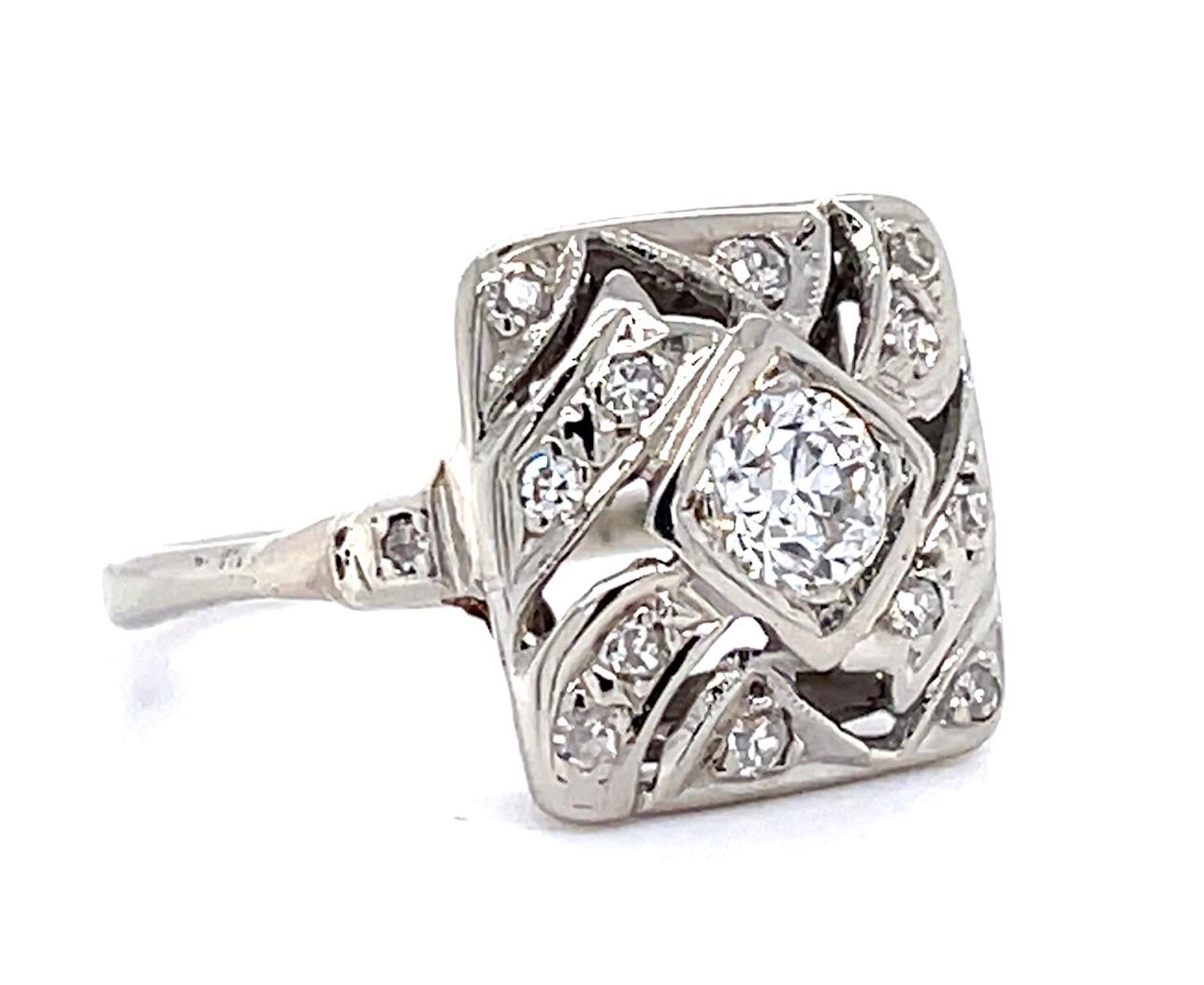 Art Deco .40ct Old European Diamond 14KW (Vintage 1930s) 3g 6.25 Size