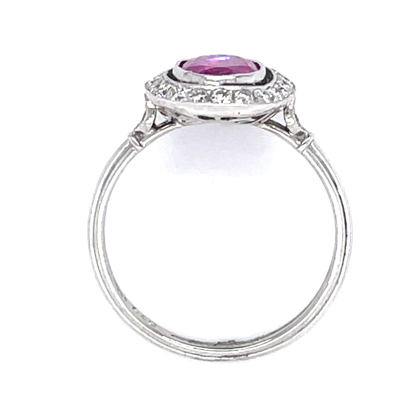 1.25ct Pinkish Red Burma Ruby (No Cert) .40ct Diamond Platinum Ring