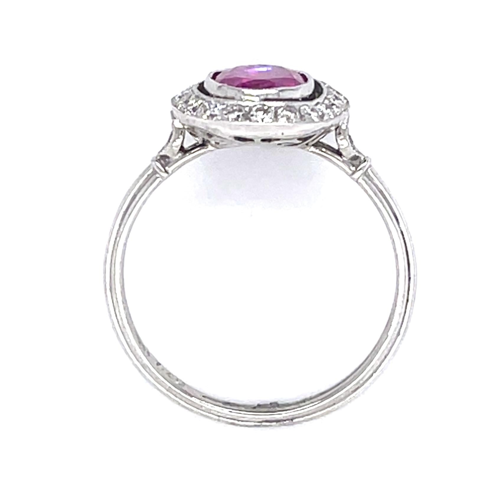 1.25ct Pinkish Red Burma Ruby (No Cert) .40ct Diamond Platinum Ring