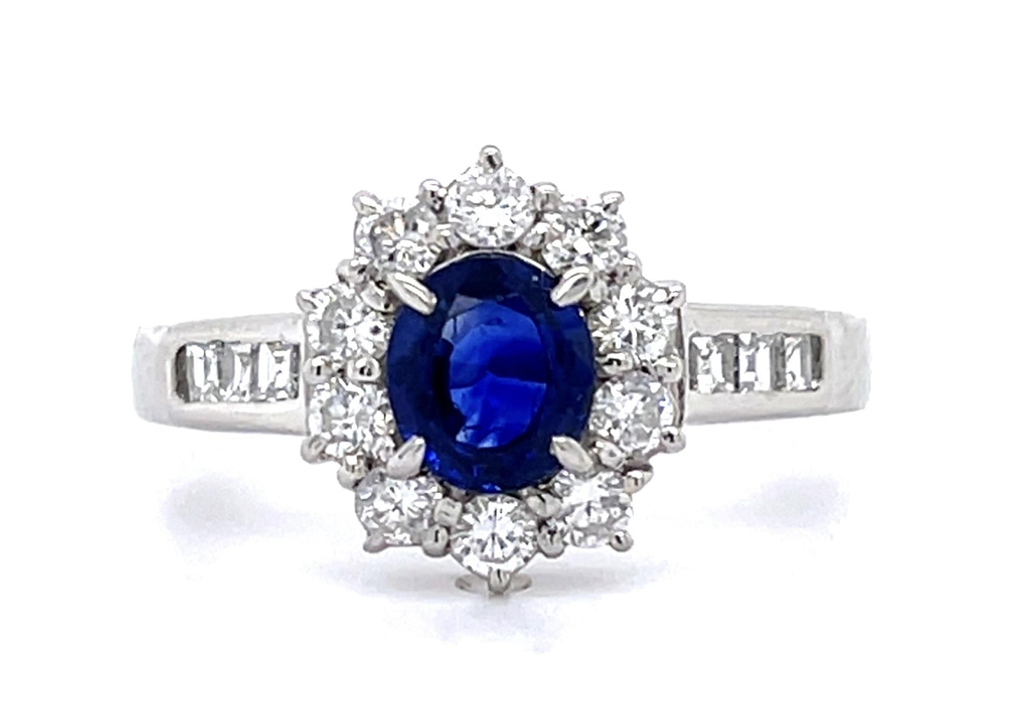 .77ct Sapphire .58ct twt(dia) PT Ring 6.10g Size 5.75