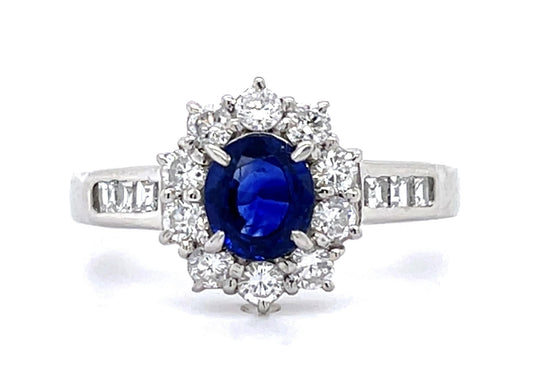 .77ct Sapphire .58ct twt(dia) PT Ring 6.10g Size 5.75