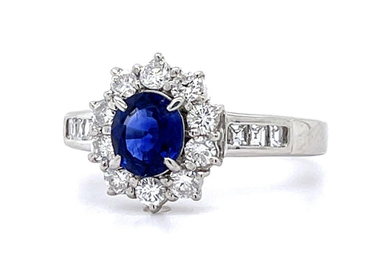 .77ct Sapphire .58ct twt(dia) PT Ring 6.10g Size 5.75