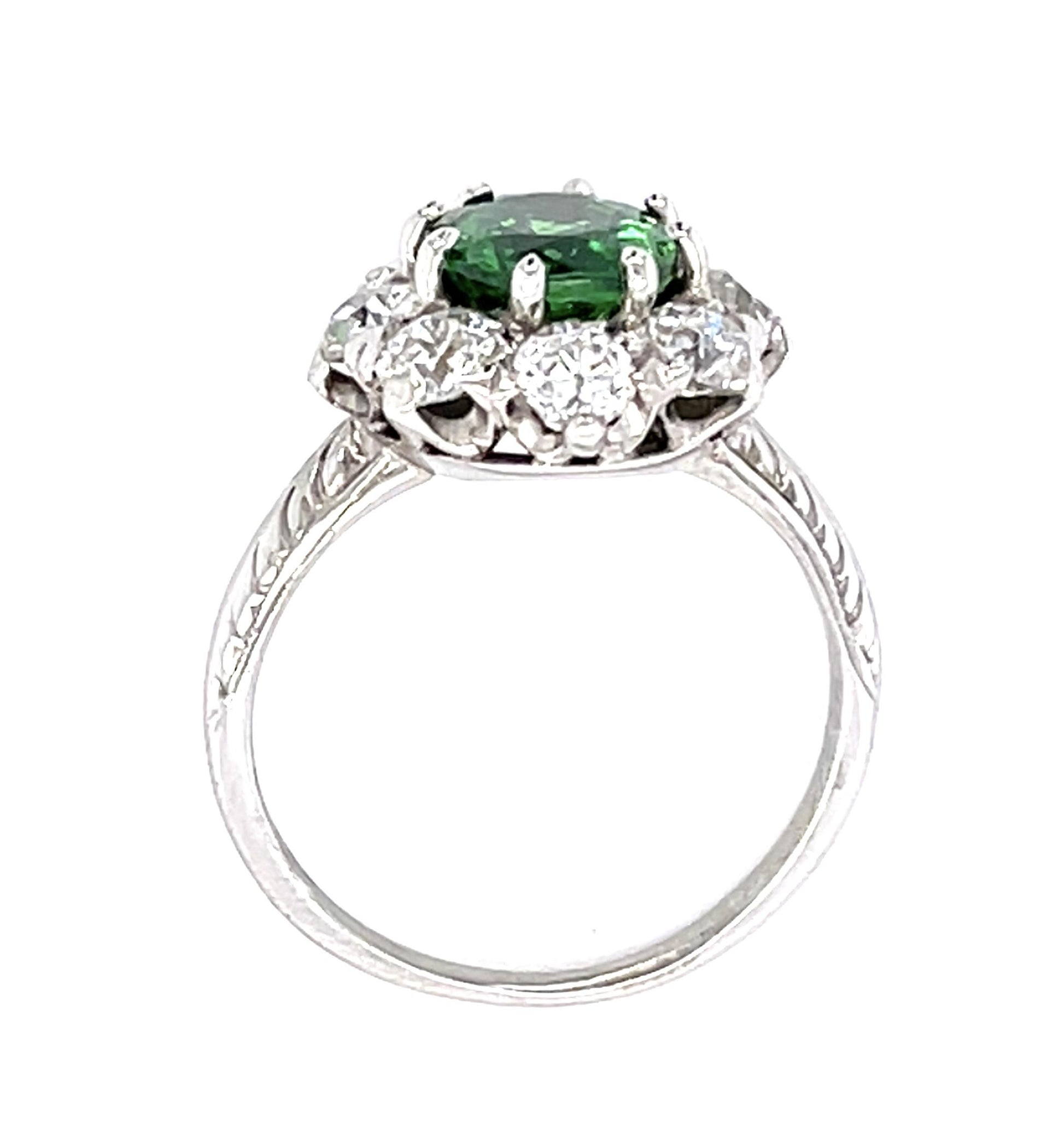 Edwardian 2.17ct Tsavorite Garnet 1.28ct Diamond PL18KW Ring (Antique 1910s)