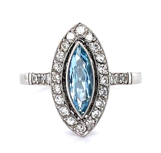 PL Aquamarine &  Diamond Ring Handmade 4.3gr 0.50ct(aq) 0.52ct twt(dia)
