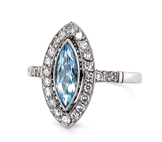 PL Aquamarine &  Diamond Ring Handmade 4.3gr 0.50ct(aq) 0.52ct twt(dia)