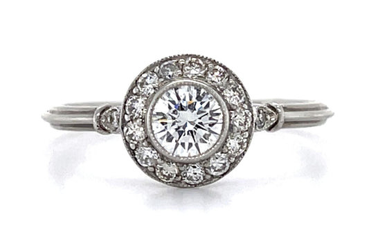.37ct Round Diamond PT Halo Ring .36ct SD 2.51g 7 Size
