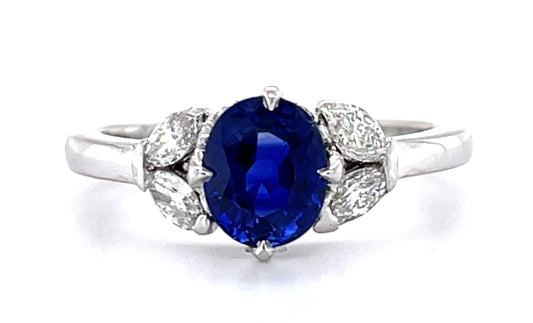 1.45ct Sapphire .38ct Diamond 18KW Ring 3.63g 6 Size