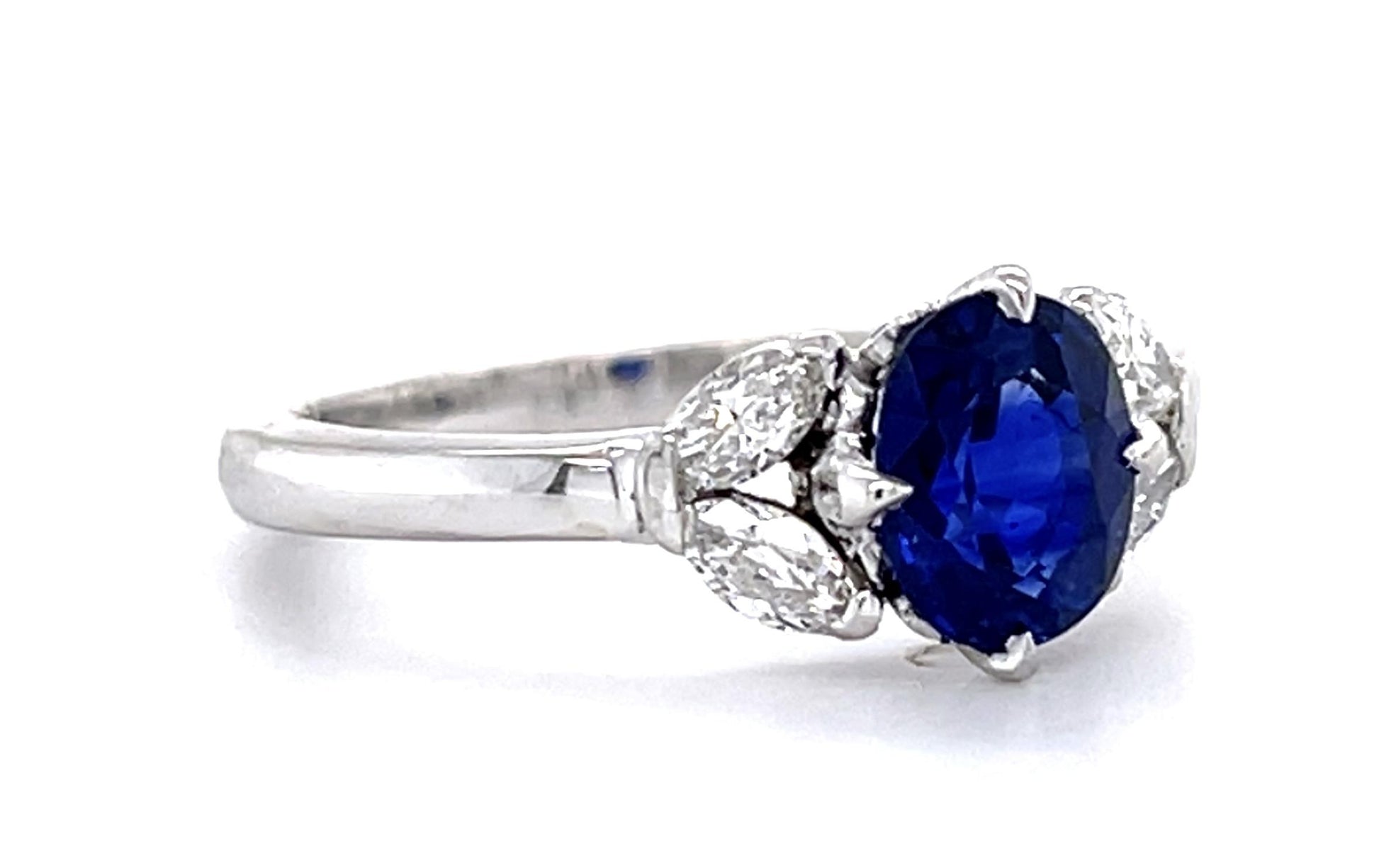 1.45ct Sapphire .38ct Diamond 18KW Ring 3.63g 6 Size