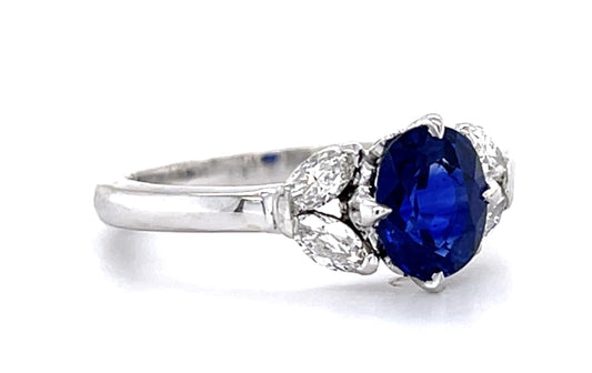 1.45ct Sapphire .38ct Diamond 18KW Ring 3.63g 6 Size