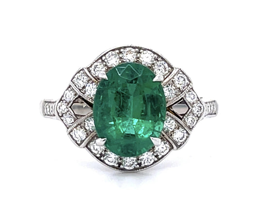 1.89ct Emerald .37ct Diamond 18KW Estate Ring 4.17g 6.50 Size