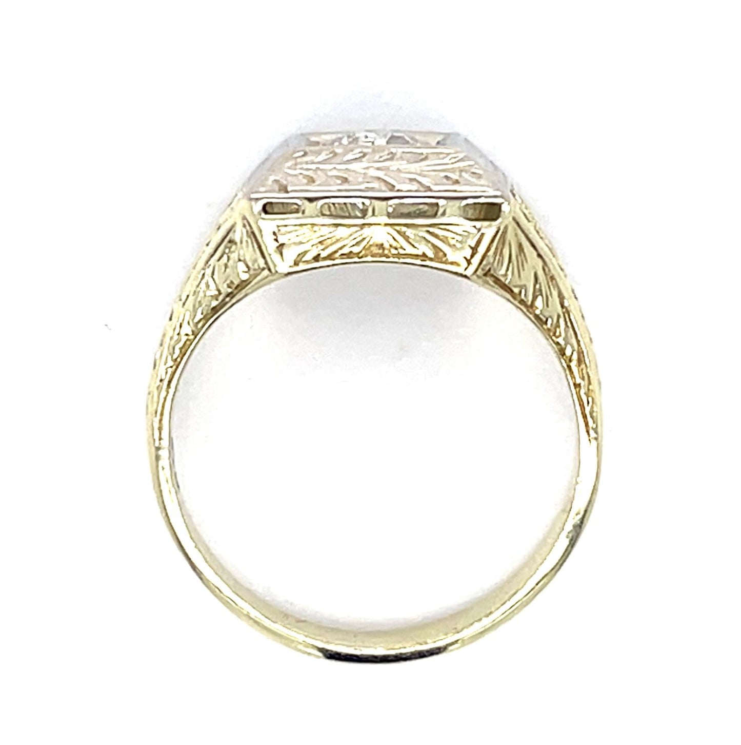 Art Deco .71ct G SI1 Old Mine Diamond (No Cert) 14K 2 Tone Ring (Vintage 1930s)