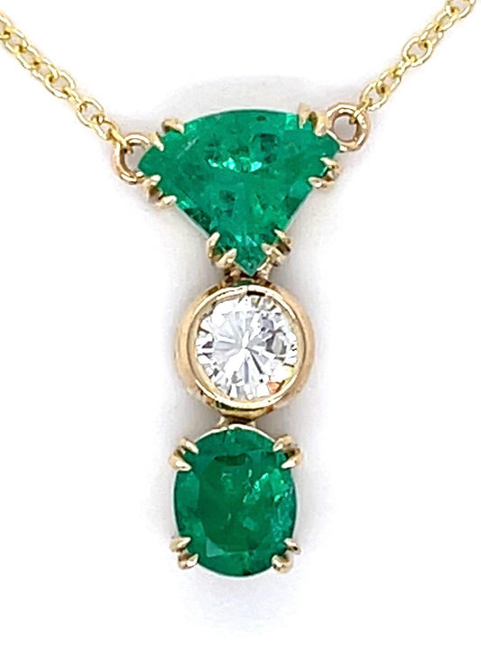 1.17ct Trillion Colombian Eme (No Cert) .53ct Dia .75ct Eme 14K Handmade Pendant