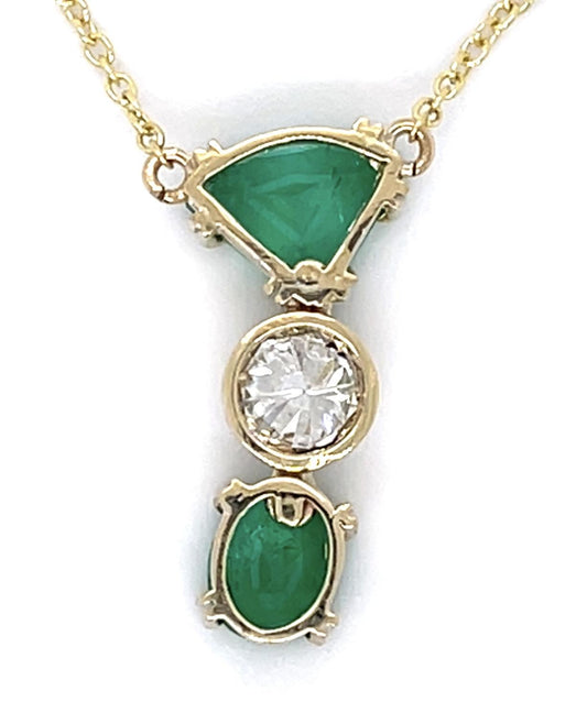 1.17ct Trillion Colombian Eme (No Cert) .53ct Dia .75ct Eme 14K Handmade Pendant