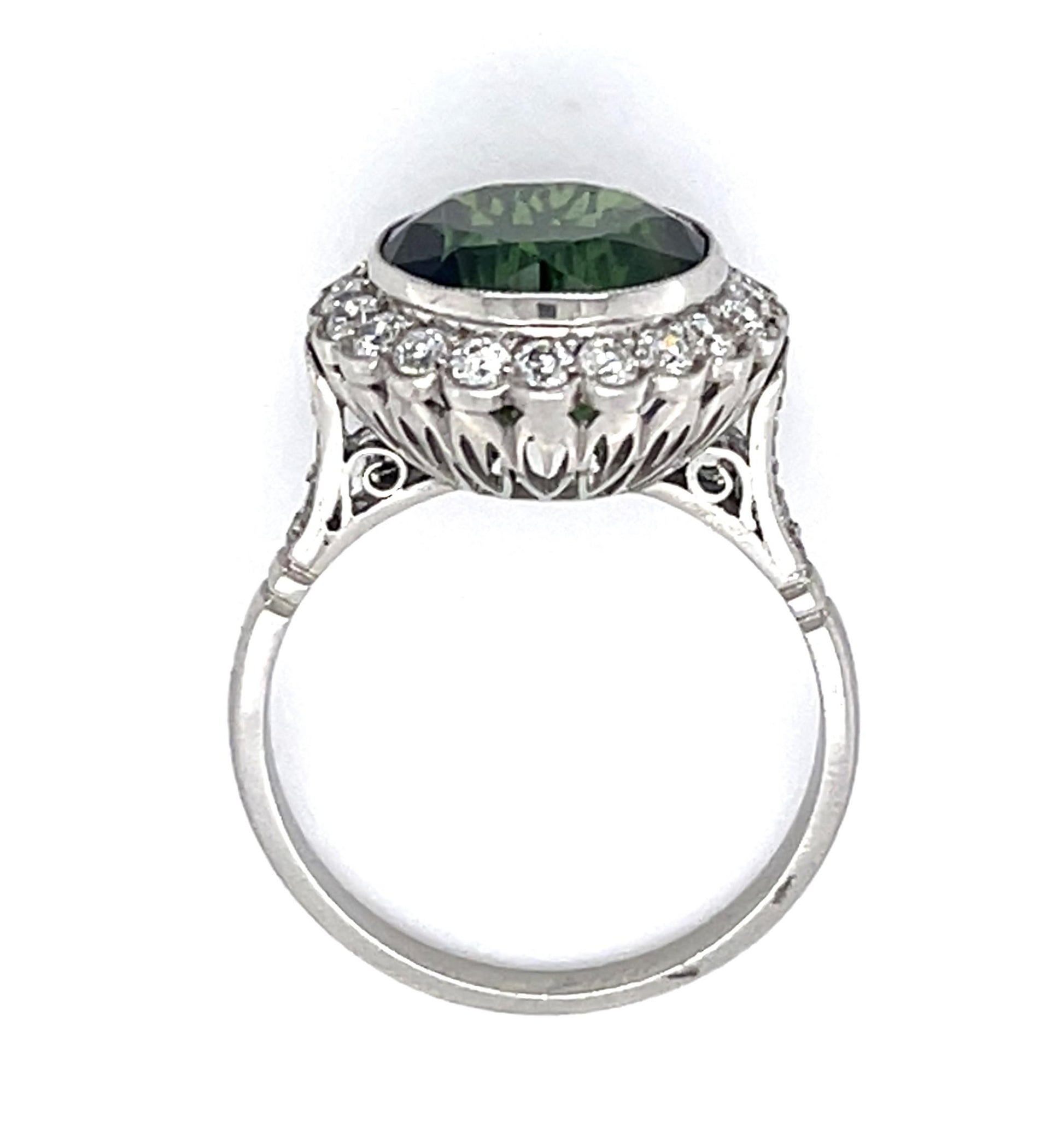 4.74ct Green Tourmaline & .61ctw Diamond PT Ring 5.50gr Size 7
